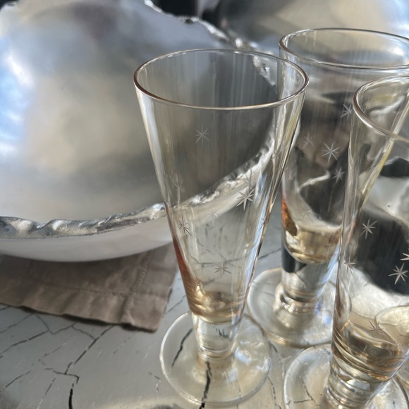Rare vintage gold tinged atomic age, starburst celebration glasses set of four - Picture 14 of 17